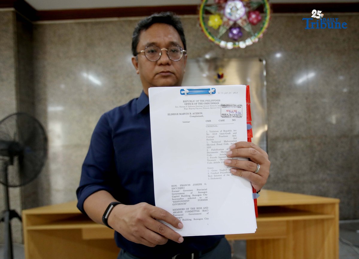 (November 14 2025) Atty. Eldridge Marvin B. Aceron speak on an interview during his filing charges of systematic corruption, misappropriation of public funds, procurement fraud and gross neglect of duty against former Governor of Sorsogon, now Senator, Francis "Chiz" Escudero, at the Ombudsman in Quezon City on Friday November 14 2025. Photo/Analy Labor