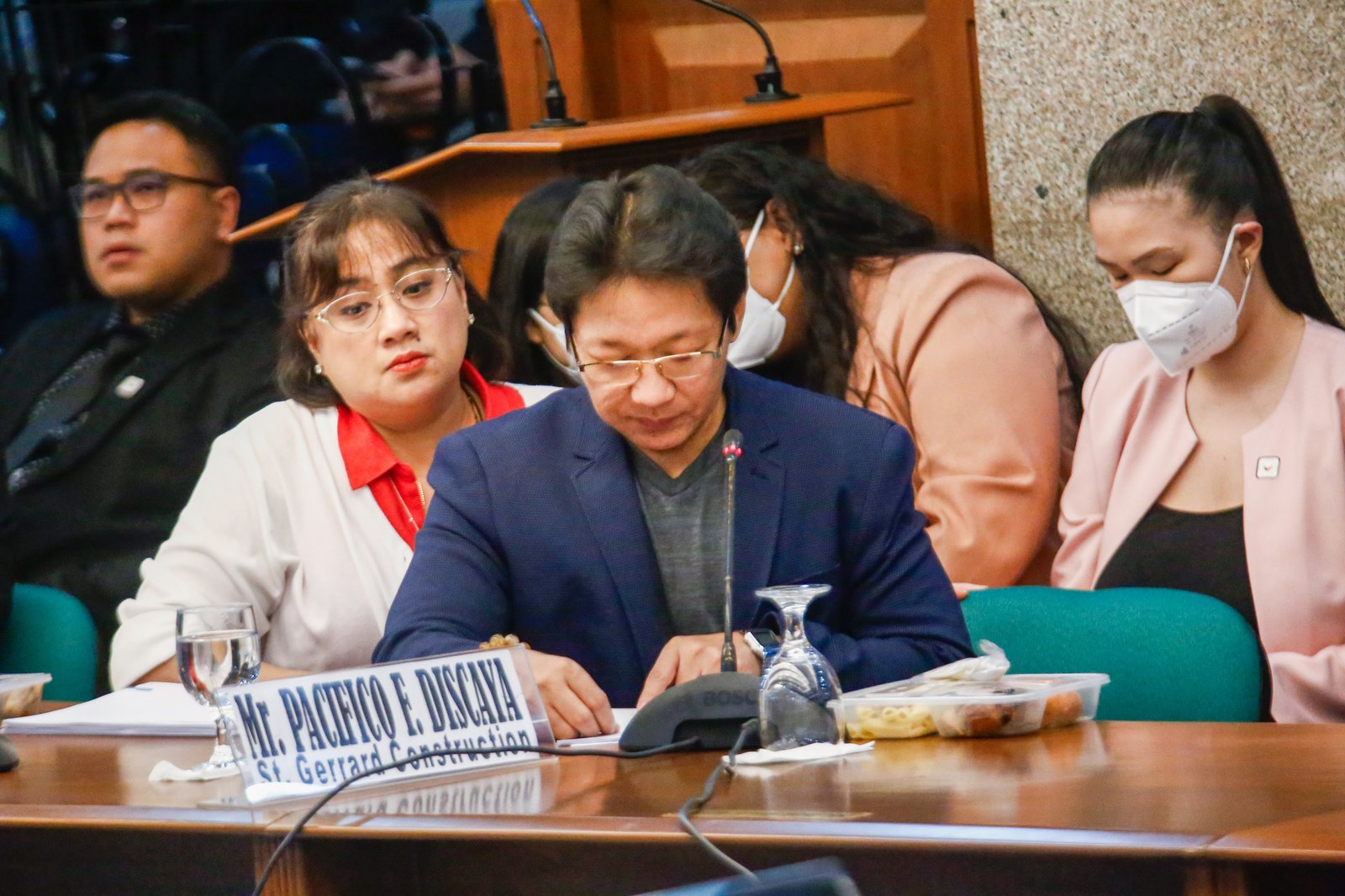 Pacifico and Cezarah Discaya return to the Senate Blue Ribbon Committee hearing after being allowed earlier in the day to retrieve the controversial ledger said to contain names, dates, and amounts allegedly received by House lawmakers and DPWH officials linked to the flood control scandal.