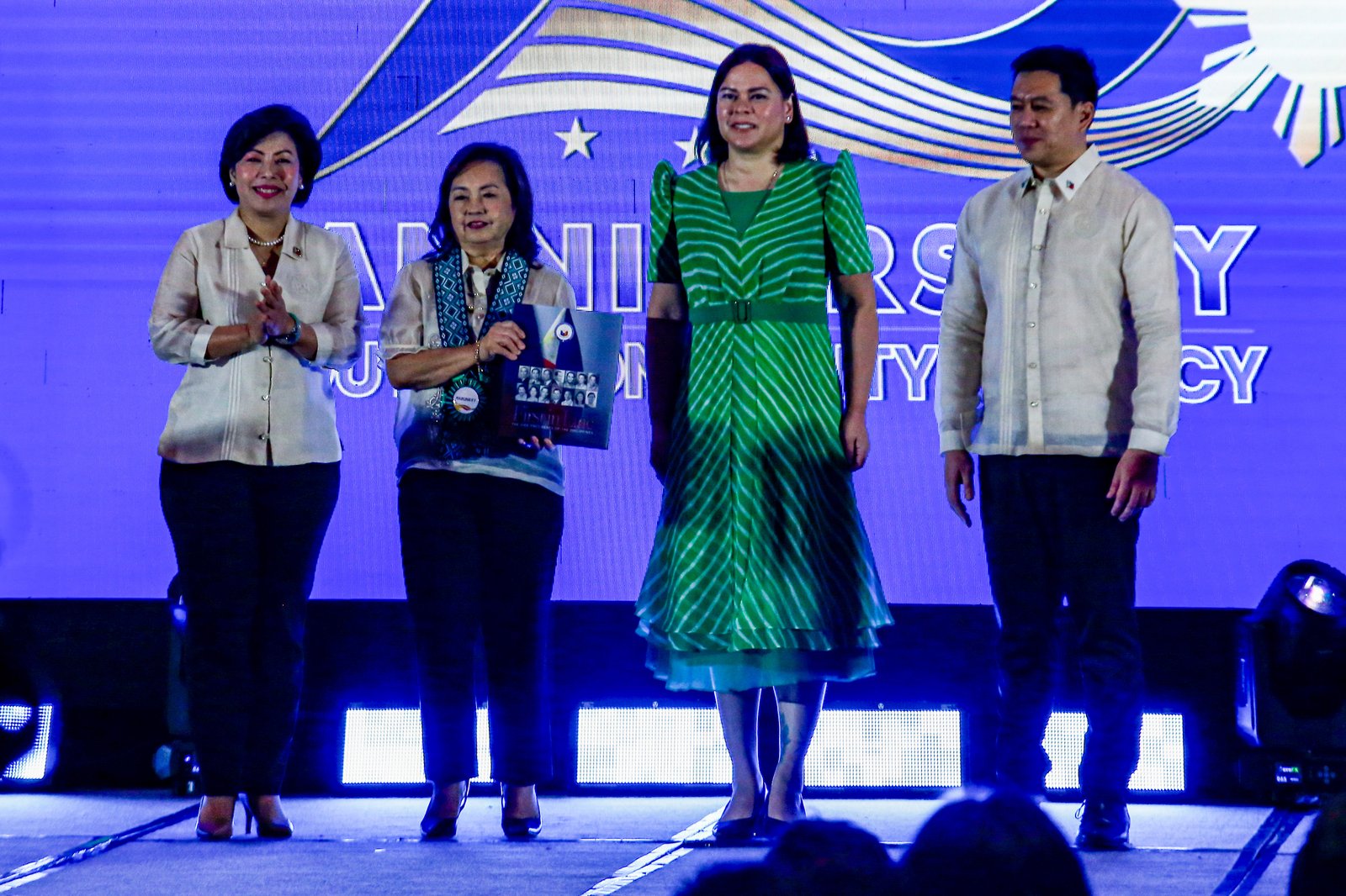 Vice President Sara Duterte leads the 90th anniversary celebration of the Office of the Vice President at the Shangri-La Hotel in Makati City on November 14, 2025. The event also marked the launch of a coffee table book highlighting the contributions of past and present vice presidents of the Philippines.