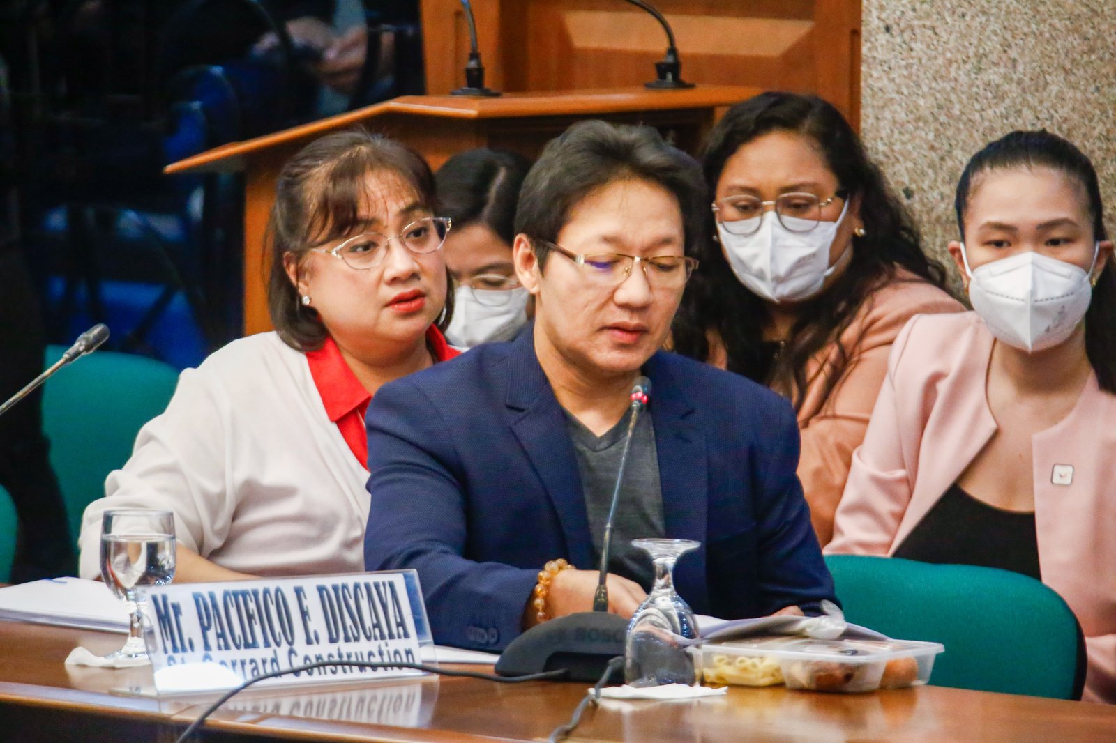 Pacifico and Cezarah Discaya return to the Senate Blue Ribbon Committee hearing after being allowed earlier in the day to retrieve the controversial ledger said to contain names, dates, and amounts allegedly received by House lawmakers and DPWH officials linked to the flood control scandal.