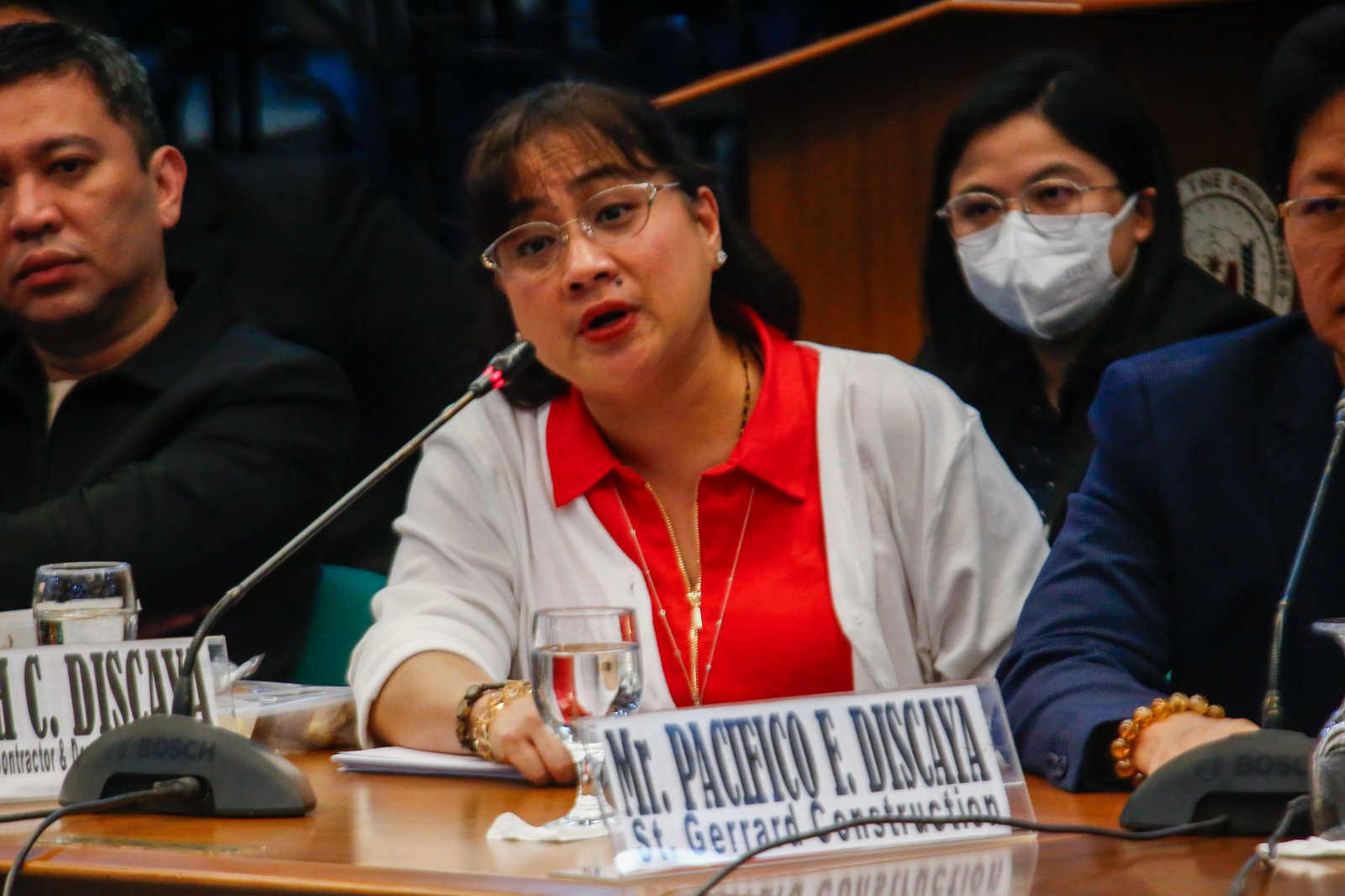 Pacifico and Cezarah Discaya return to the Senate Blue Ribbon Committee hearing after being allowed earlier in the day to retrieve the controversial ledger said to contain names, dates, and amounts allegedly received by House lawmakers and DPWH officials linked to the flood control scandal.