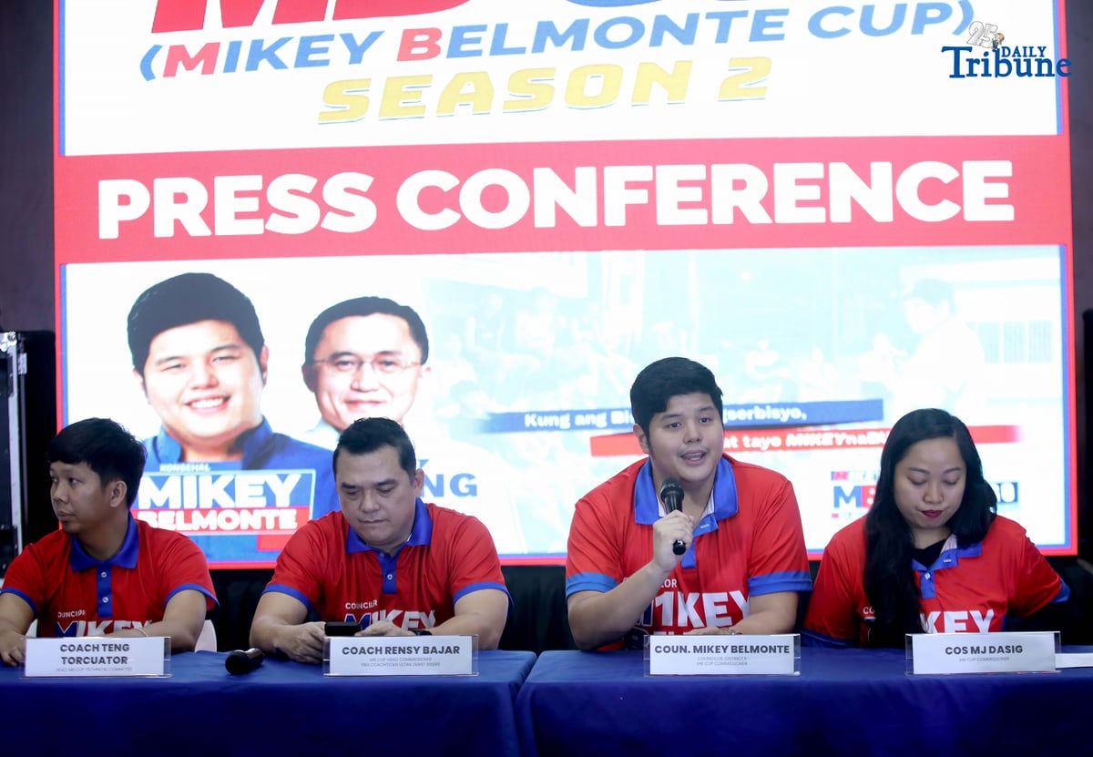 Quezon City District 2 Councilor Mikey Belmonte leads the press conference for MB Cup Season 2 at the MRB Gym on Friday, 14 November. The citywide grassroots basketball league — now composed of 114 teams — aims to develop young athletes in Quezon City and build a sustainable sports program for long-term youth development.