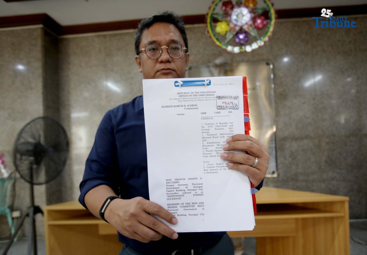 (November 14 2025) Atty. Eldridge Marvin B. Aceron speak on an interview during his filing charges of systematic corruption, misappropriation of public funds, procurement fraud and gross neglect of duty against former Governor of Sorsogon, now Senator, Francis "Chiz" Escudero, at the Ombudsman in Quezon City on Friday November 14 2025. Photo/Analy Labor