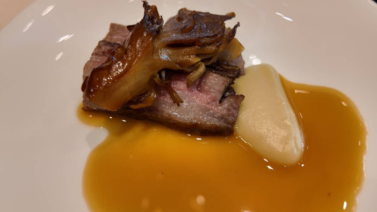 A5 Wagyu, soubise and maitake.