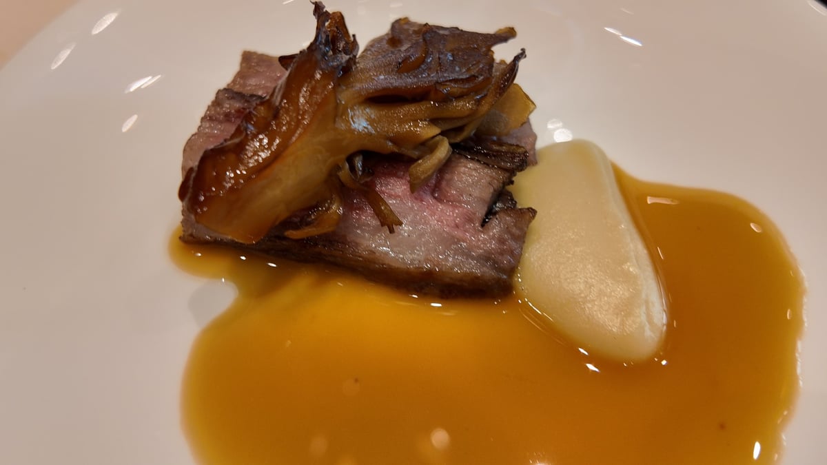 A5 Wagyu, soubise and maitake.