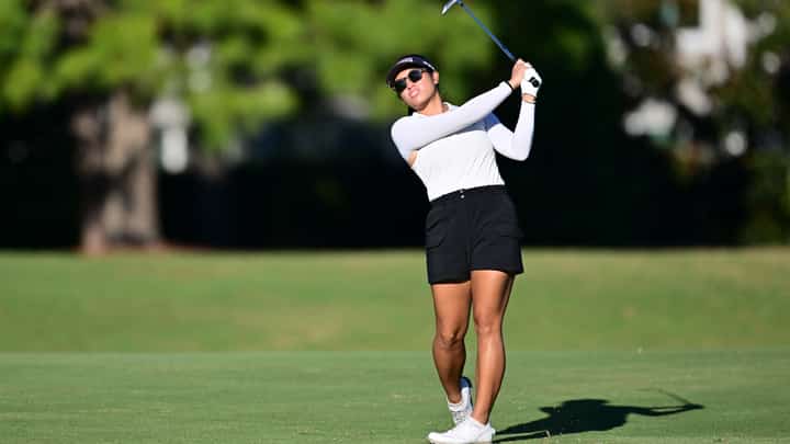 BIANCA Pagdanganan plays a shot on the eighth hole during The ANNIKA driven by Gainbridge in Belleair, Florida.