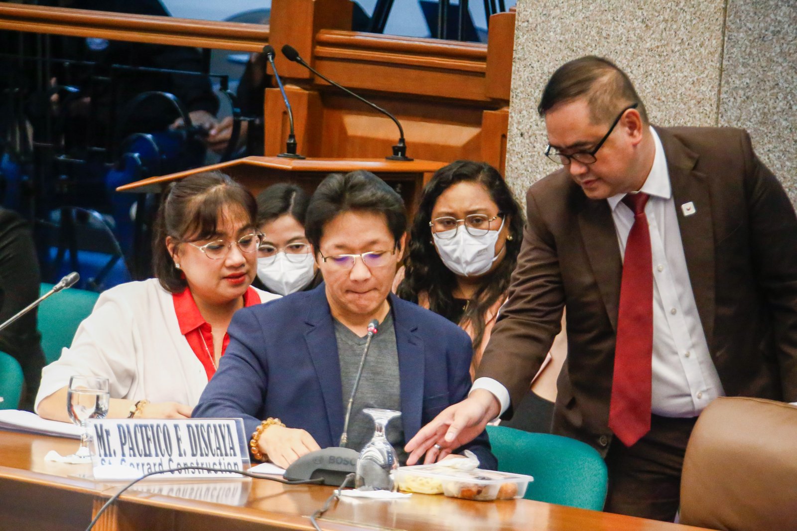 Pacifico and Cezarah Discaya return to the Senate Blue Ribbon Committee hearing after being allowed earlier in the day to retrieve the controversial ledger said to contain names, dates, and amounts allegedly received by House lawmakers and DPWH officials linked to the flood control scandal.