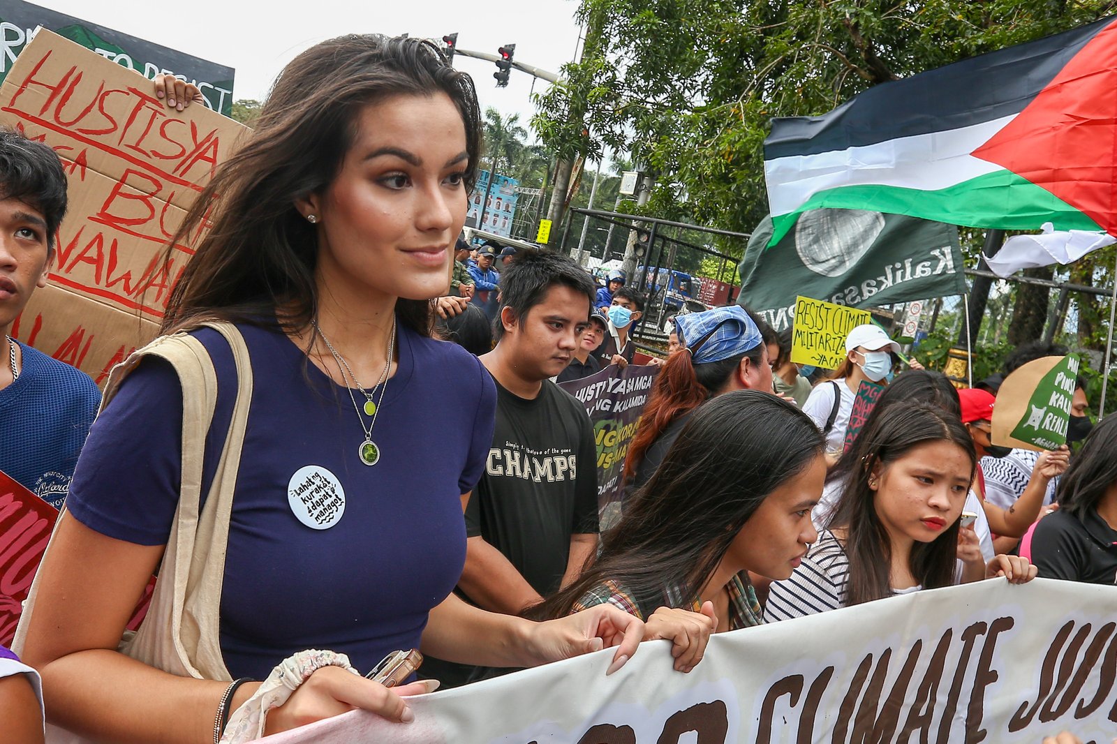 Miss Earth Water 2024 Bea Millan-Windorski adds her voice for climate justice in a protest action at Kalaw Avenue in Manila on 15 November 2025. The protest dubbed the Global Day of Action coincides with the COP 30 climate negotiations that are currently happening in Brazil.