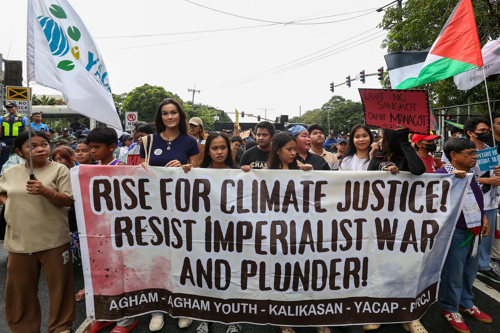 Miss Earth Water 2024 Bea Millan-Windorski adds her voice for climate justice in a protest action at Kalaw Avenue in Manila on 15 November 2025. The protest dubbed the Global Day of Action coincides with the COP 30 climate negotiations that are currently happening in Brazil.