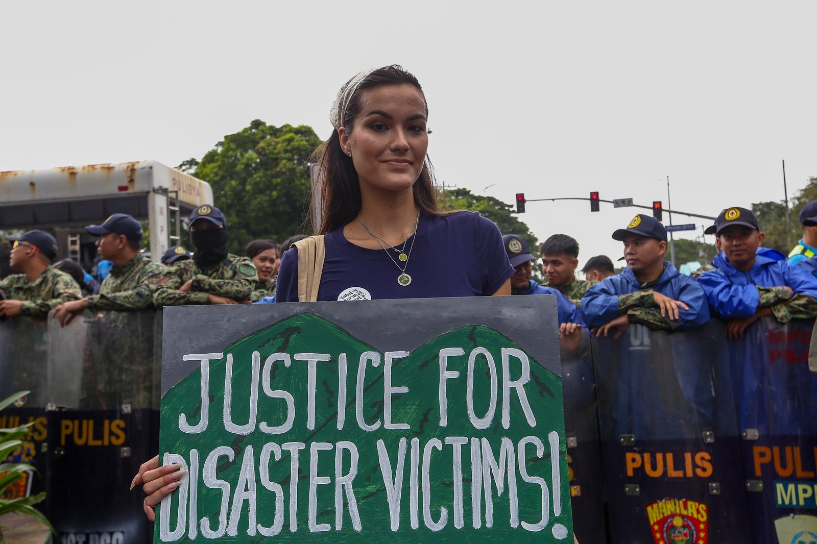 Miss Earth Water 2024 Bea Millan-Windorski adds her voice for climate justice in a protest action at Kalaw Avenue in Manila on 15 November 2025. The protest dubbed the Global Day of Action coincides with the COP 30 climate negotiations that are currently happening in Brazil.