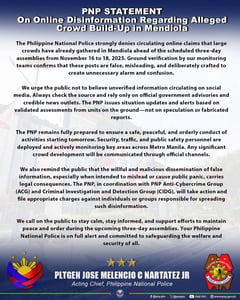PNP intensifies cyber patrols, cites false posts amid INC assemblies