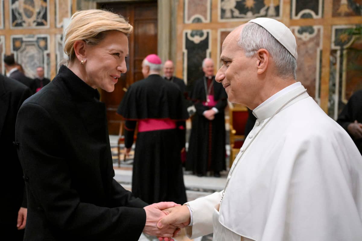 POPE Leo XIV meeting with actress Cate Blanchett.