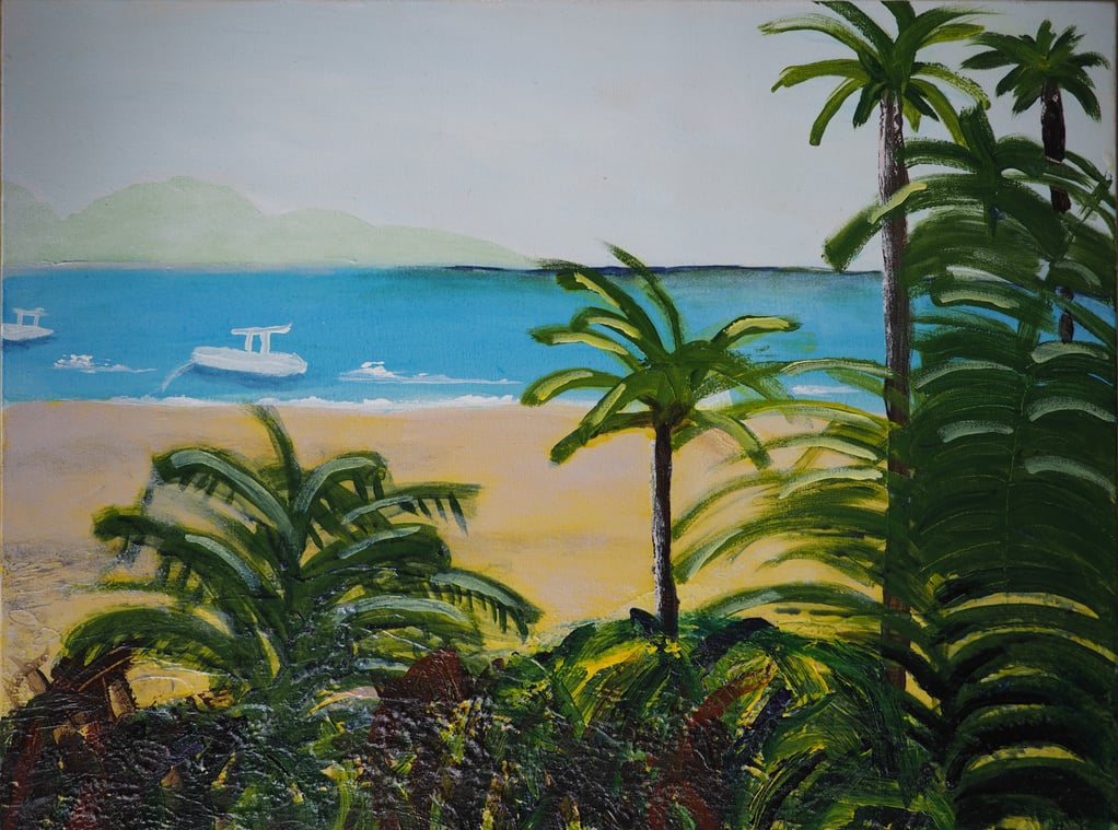 ‘EL NIDO inspiration,’ acrylic on canvas, 18” x 24,” 2019.