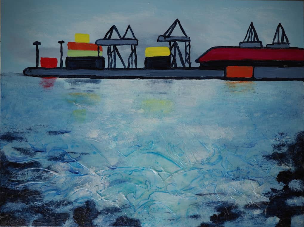 ‘MANILA Bay Harbour,’ mixed media, acrylic on canvas, 18” x 24,” 2023-2024.