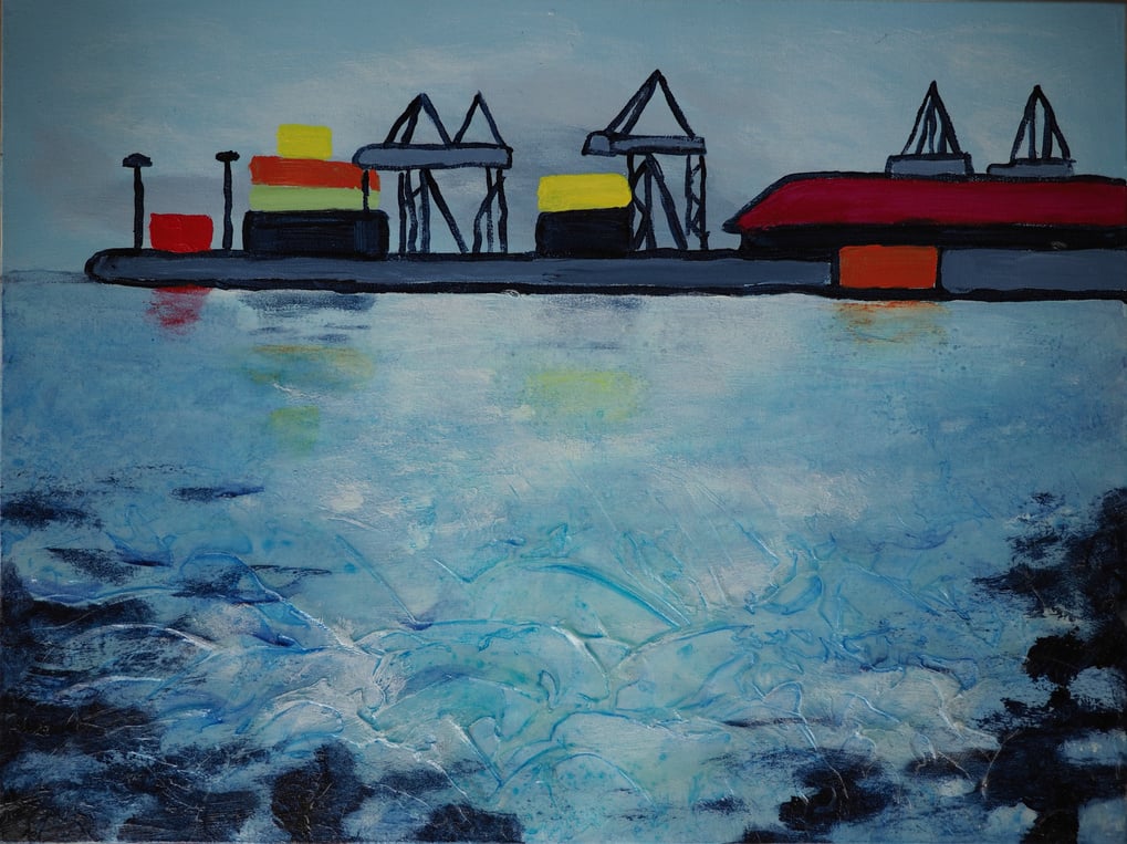 ‘MANILA Bay Harbour,’ mixed media, acrylic on canvas, 18” x 24,” 2023-2024.