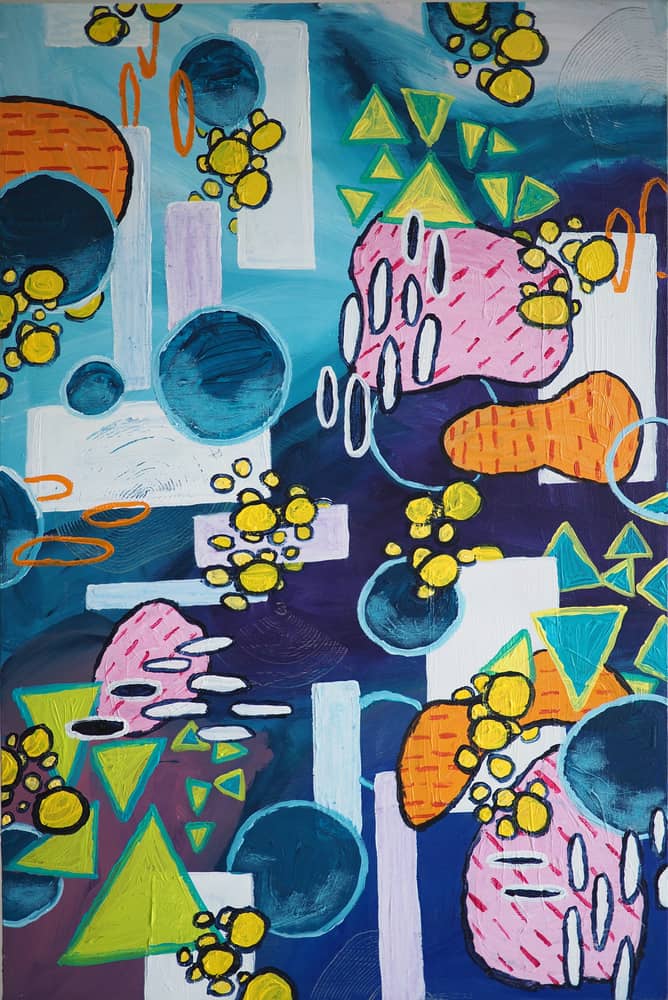 ‘COMMUNITY,’ acrylic on canvas, 36” x 24,” 2023.
