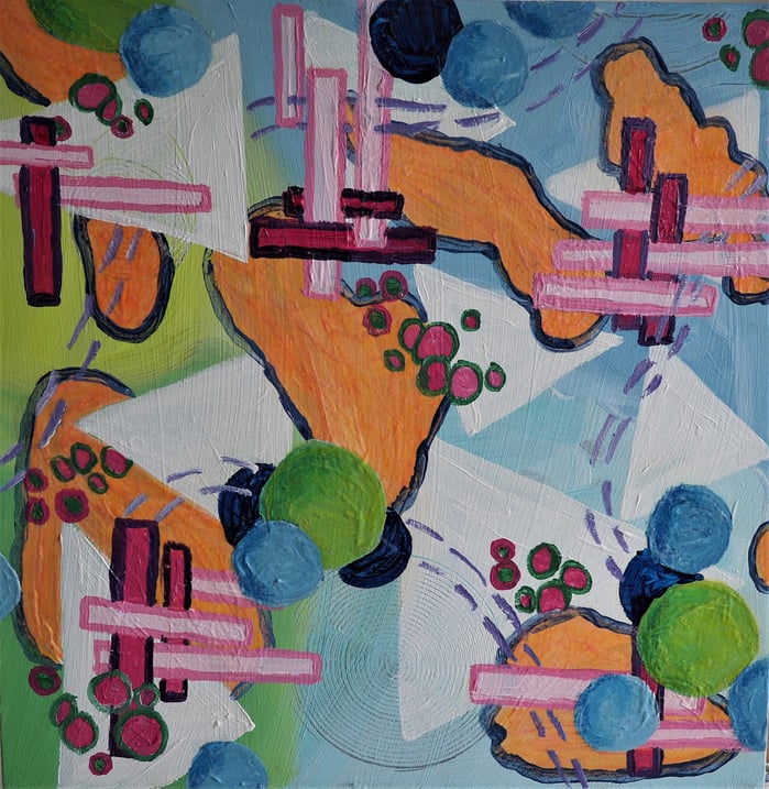 ‘URBAN landscape,’ acrylic on canvas, 20” x 22,” 2023-2024.