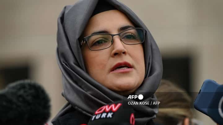 TURKEY-SAUDI-MURDER-KHASHOGGI
Hatice Cengiz, the fiancee of murdered Saudi critic Jamal Khashoggi, answers journalists' questions outside the courthouse, after the courts confirmed a halt of the trial in absentia of 26 suspects linked to the killing Khashoggi and its transfer to Saudi, in Istanbul on April 7, 2022. Hatice Cengiz said on April 7, 2022, she would appeal a Turkish court's decision to hand to Saudi Arabia a case involving the suspects linked to his killing. Khashoggi the 59-year-old journalist was killed inside the Saudi consulate in Istanbul on October 2, 2018 in a gruesome murder that shocked the world.