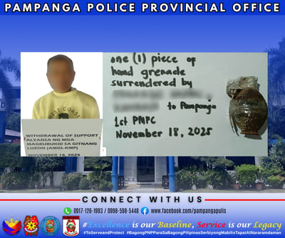 Former AMGL-KMP member surrenders to Pampanga police