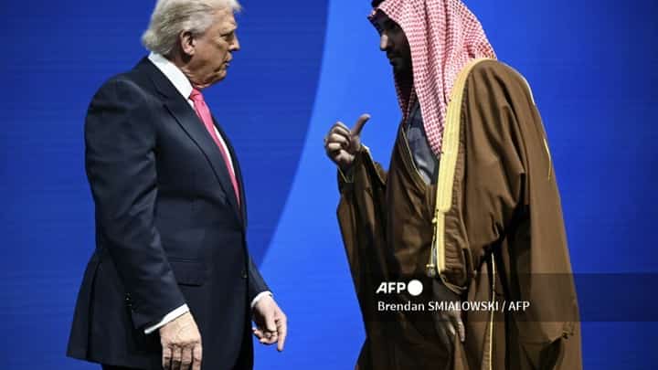 US-SAUDI ARABIA-POLITICS-TECHNOLOGY-ENERGY
US President Donald Trump speaks with Crown Prince and Prime Minister of the Kingdom of Saudi Arabia Mohammed bin Salman at the US-Saudi Investment Forum at the John F. Kennedy Center for the Performing Arts in Washington, DC on November 19, 2025.