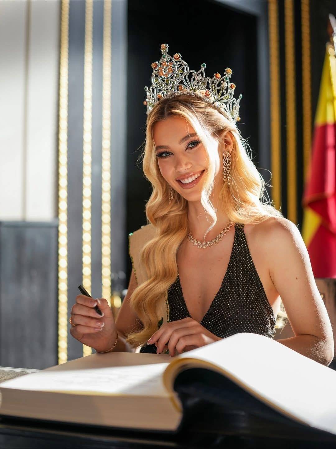 Miss Earth 2025, Natália Puškinová, was warmly welcomed at the historic Old Town Hall in Prague.