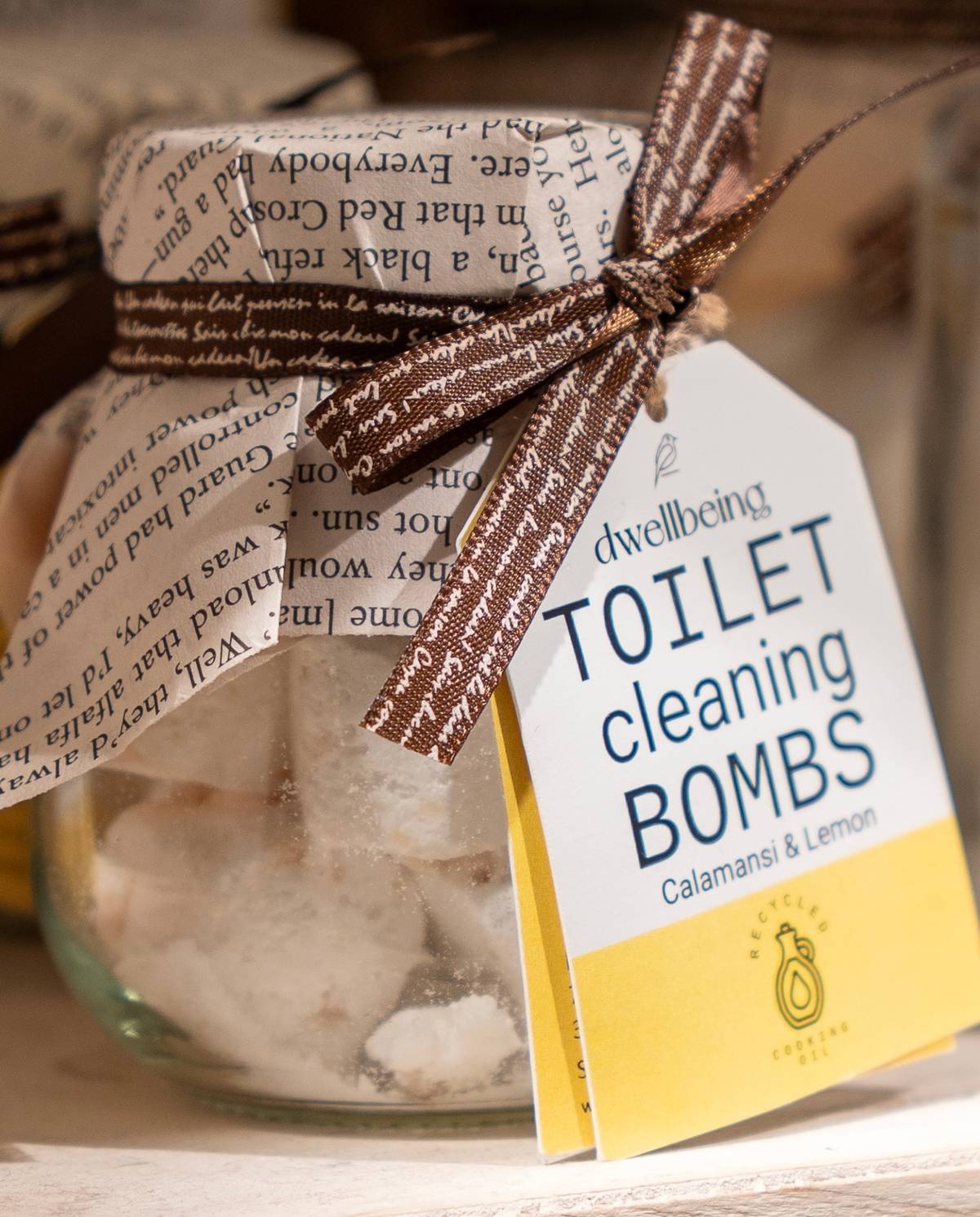 Packaged in old mayonnaise bottles, these toilet bombs are an easy way to effectively deodorize and disinfect with baking soda and citric acid.