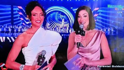 Former Miss Universe title holders R'Bonney Gabriel and Dayanara Torres.