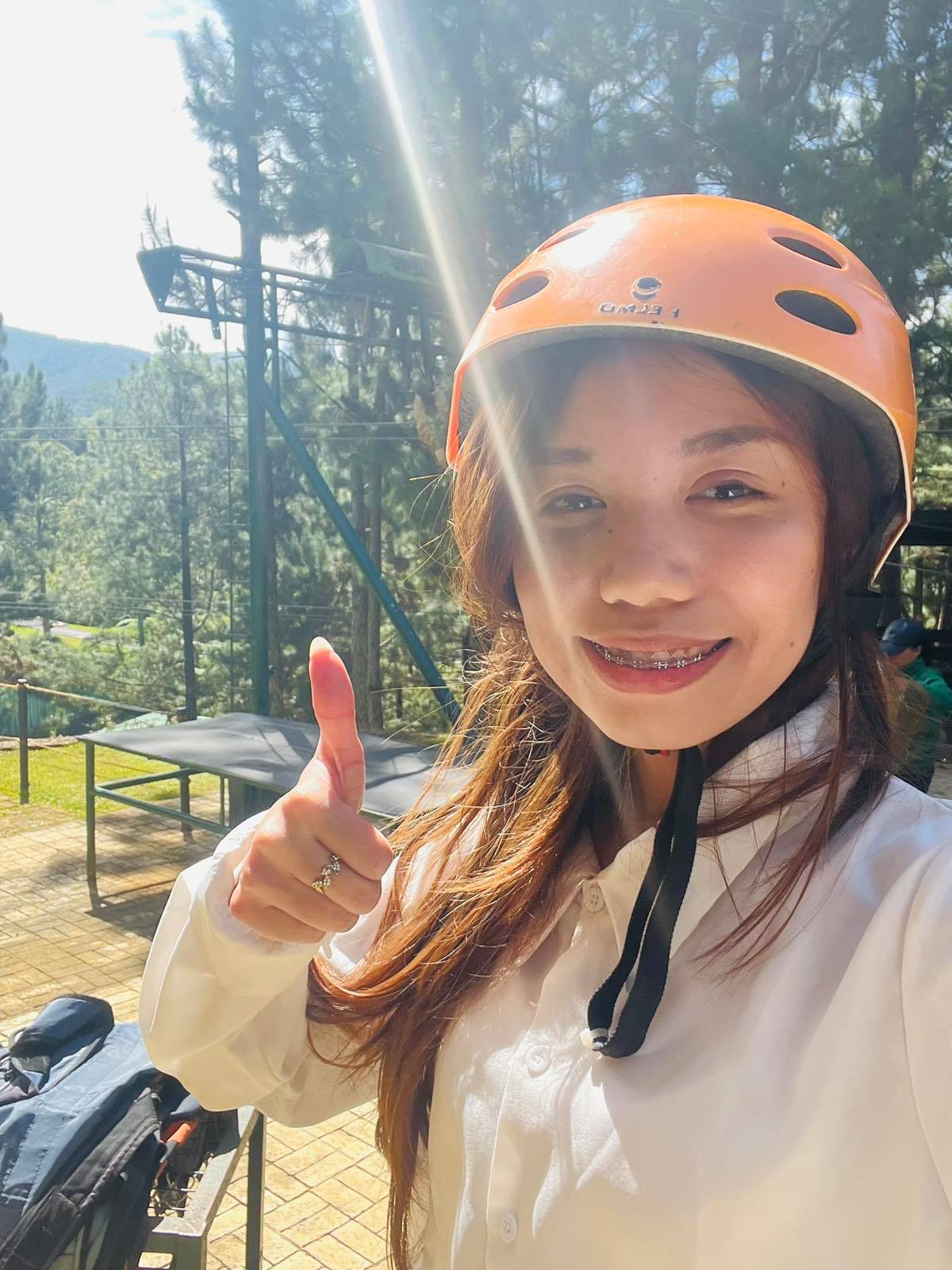 Esquierda’s selfie before taking the zipline at Dahilayan Adventure Park.