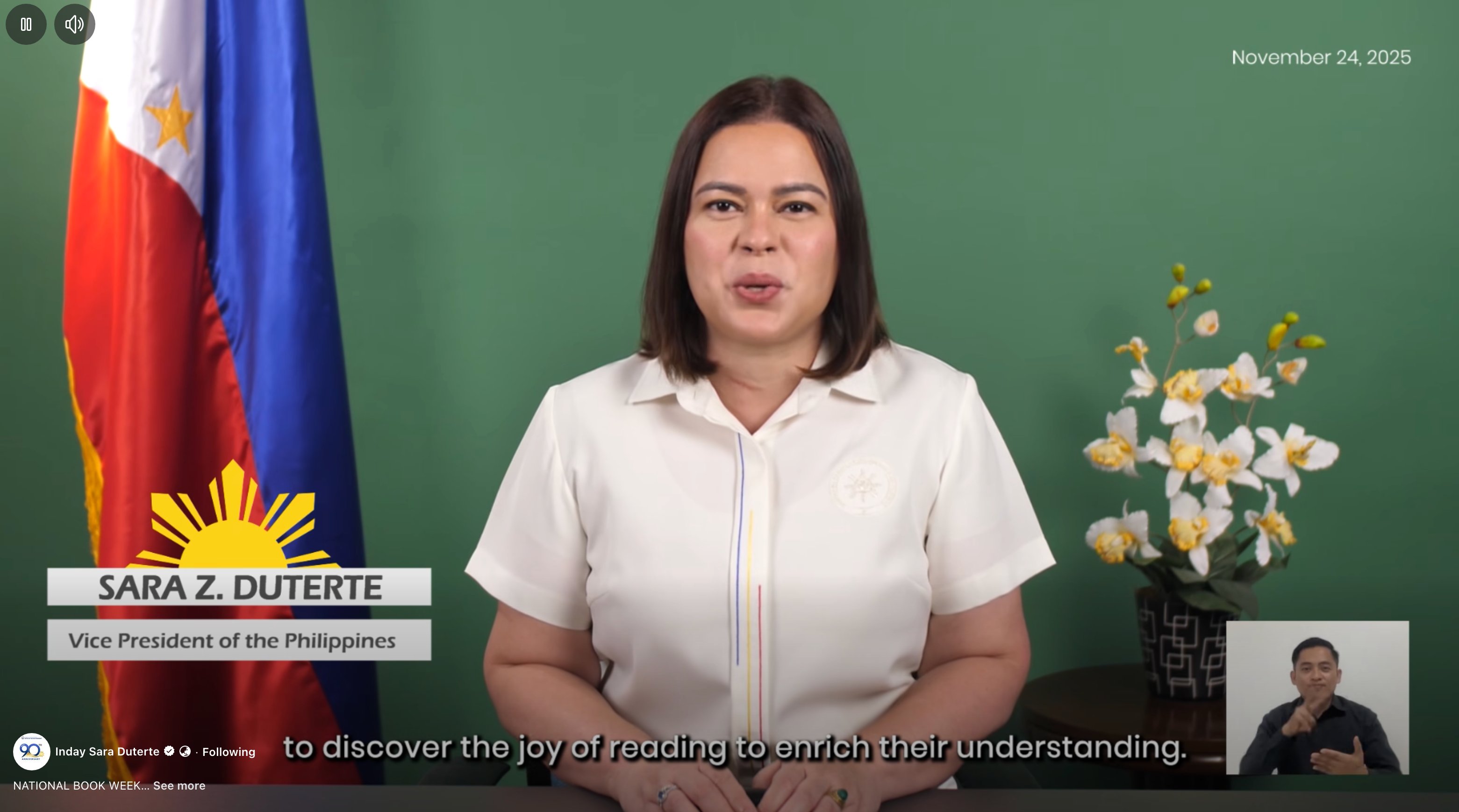 Vice President Sara Duterte delivered a speech on National Book Week.