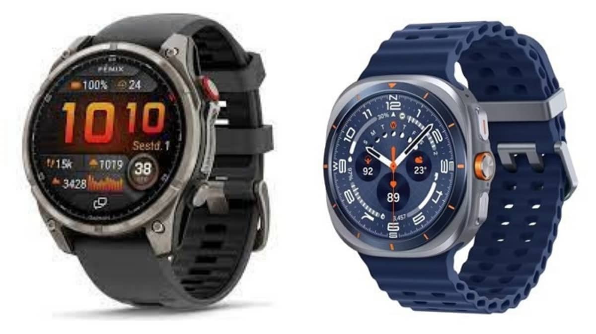 GARMIN Fenix 8 (left) and Samsung Galaxy Watch Ultra.