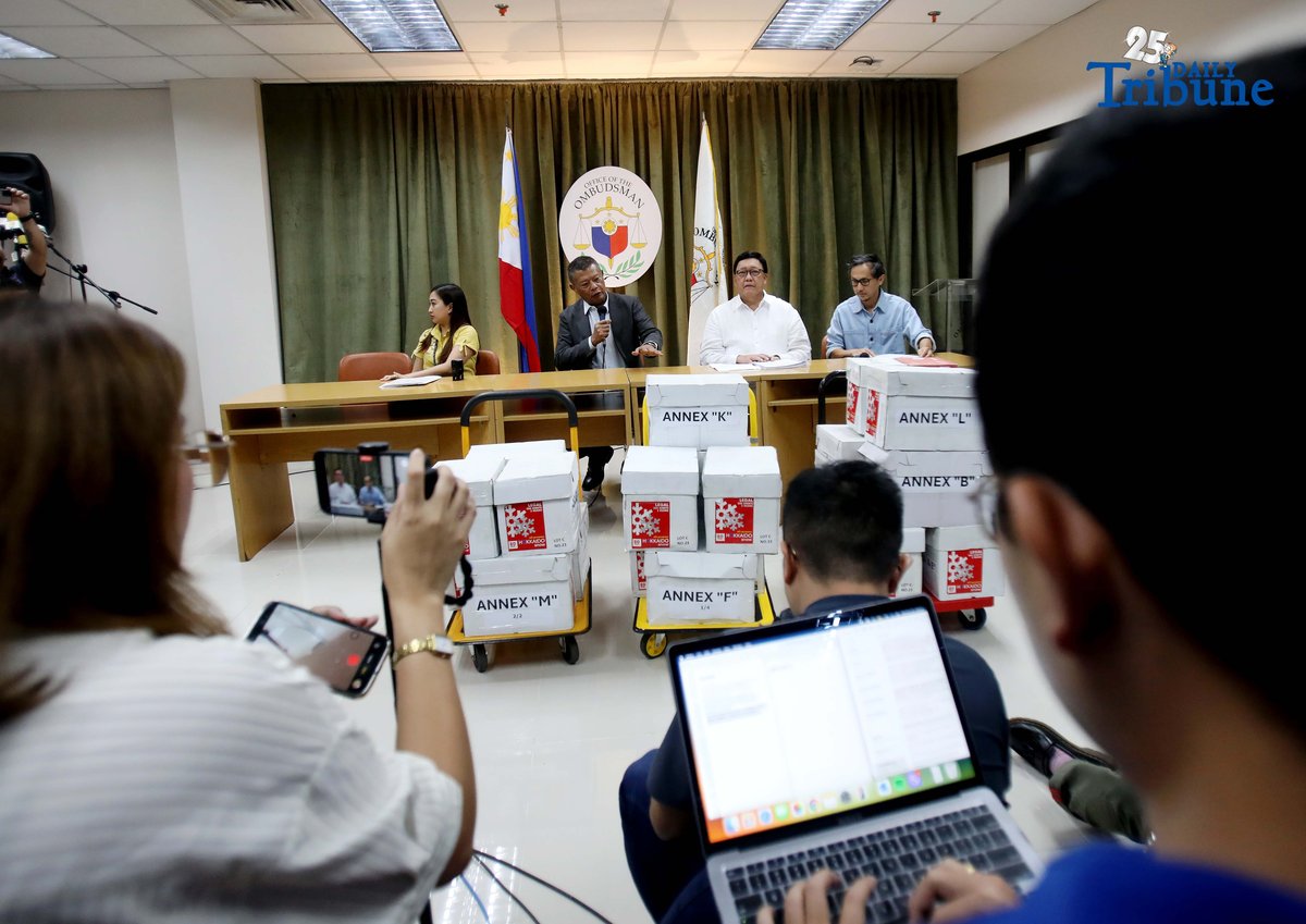 (November 26 2025) ICI Chairman Andres Reyes and DPWH Sec. Vince Dizon submitted another evidence on the alleged flood control anomalies to the Ombudsman Jesus Crispin Remulla, at the Office of the Ombudsman on Wednesday, November 26, 2025. The ICI and DPWH recommended the filing of charges against eight congressmen in connection with the flood-control controversy former representative Zaldy Co, Rep. Edwin Gardiola, Rep. James Ang Jr., Rep. Jernie Nissay, Rep. Augustina Pancho, Rep. Joseph Lara, Rep. Francisco Matugas, and Rep. Noel Rivera. Photo/Analy Labor