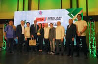 Subic Bay International Terminal Corporation (SBITC) Executive Director Philippe Baudry and Health, Safety, and Environment (HSE) Manager Michelle Madriaga receive the Green Anchor Award from the SBMA Board of Directors at the ACEA Beach Resort in Subic Bay Freeport Zone on November 24, 2025.