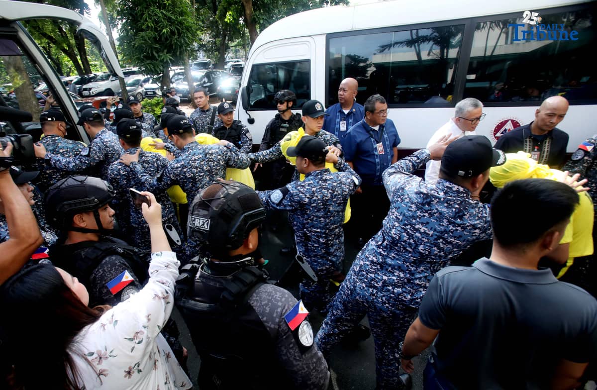 Personnel from the Bureau of Jail Management and Penology (BJMP) escorted the eight DPWH officials linked to the Oriental Mindoro flood control anomaly during their arraignment before the Sandiganbayan Fifth Division in Quezon City, where they entered a plea of not guilty to graft charges.
