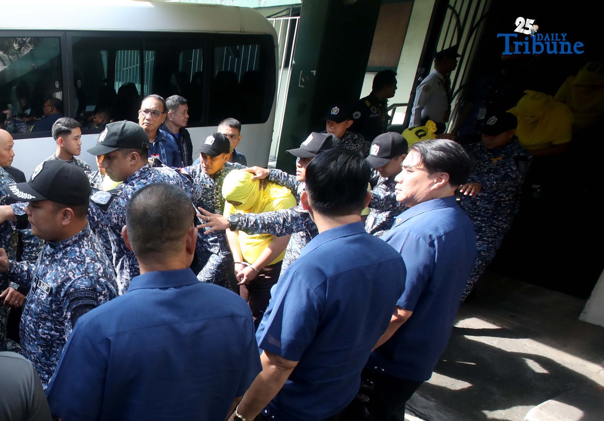 Personnel from the Bureau of Jail Management and Penology (BJMP) escorted the eight DPWH officials linked to the Oriental Mindoro flood control anomaly during their arraignment before the Sandiganbayan Fifth Division in Quezon City, where they entered a plea of not guilty to graft charges.