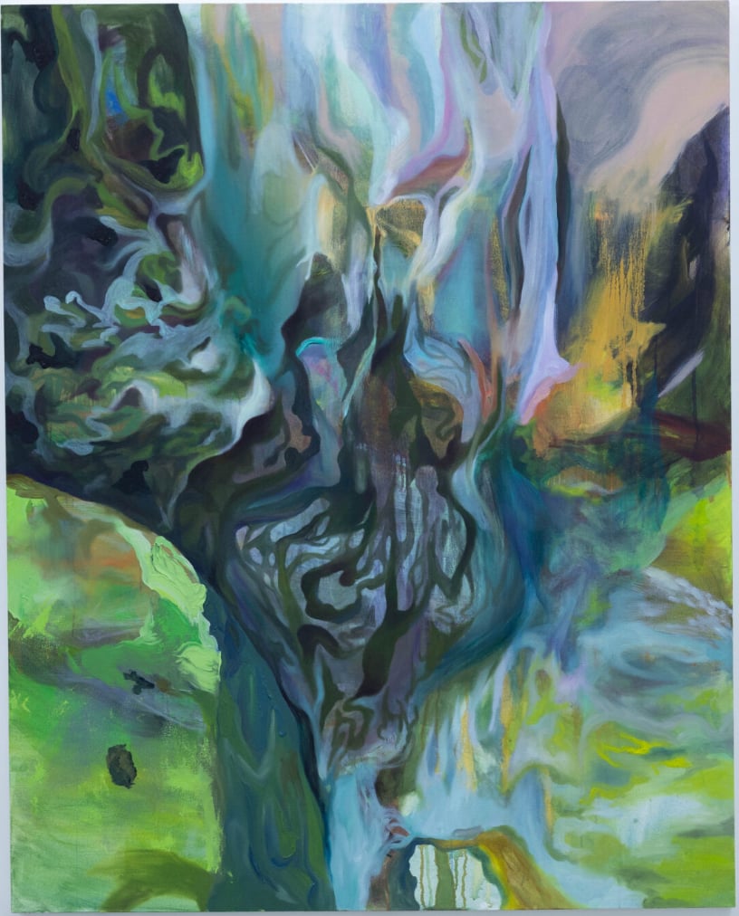 "Paint as Water, Marks as Flow," 2024 oil and acrylic painting on 60 x 48.03 in. canvas, by Gia Luistro.
