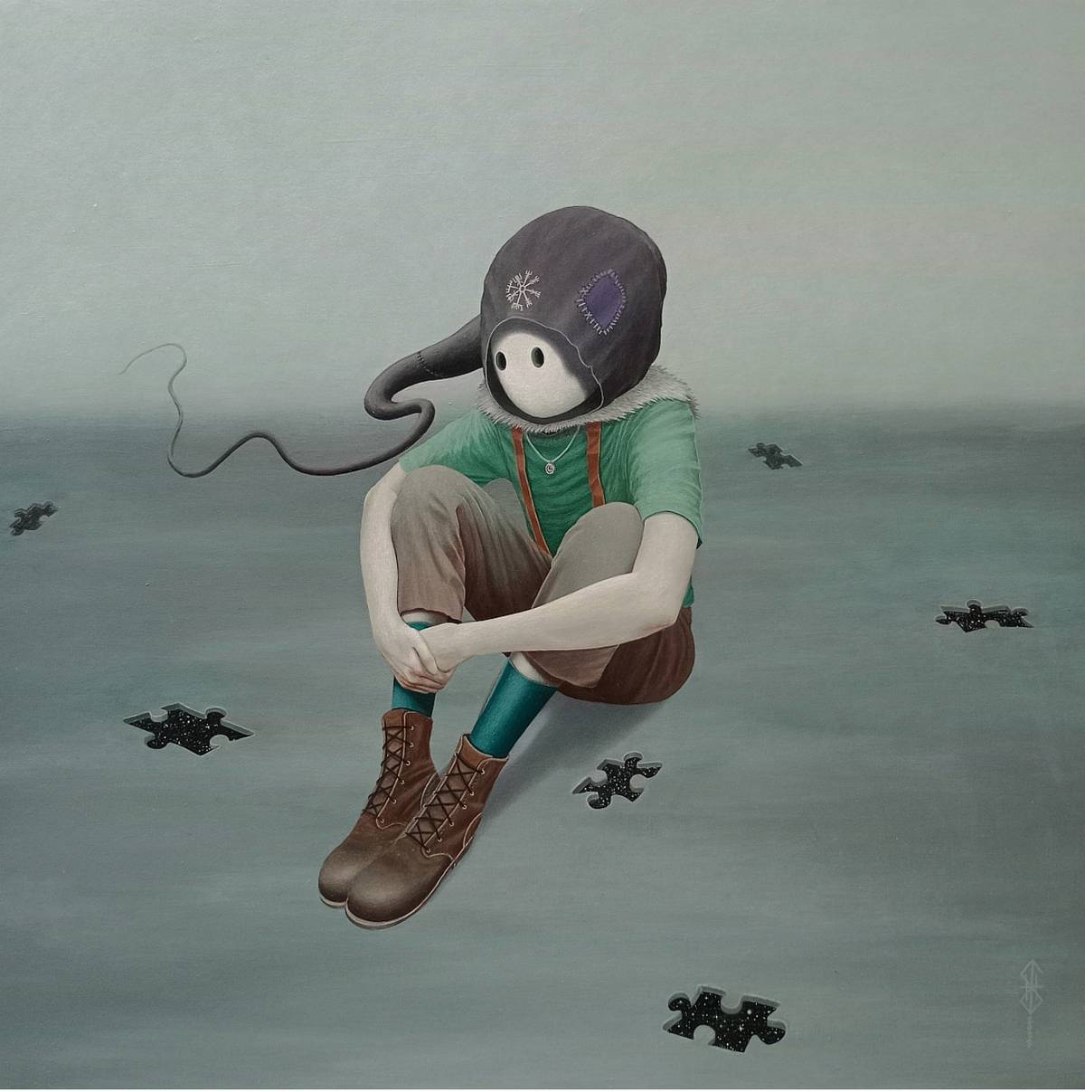 "Enigma of the Grey Area," 2023 acrylic painting on 24 x 24 in. canvas, by Jeosh.