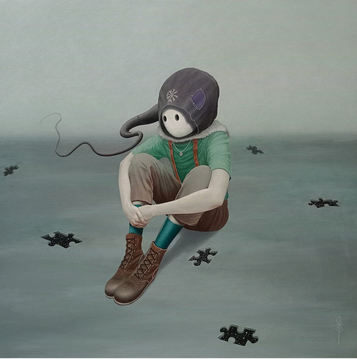 "Enigma of the Grey Area," 2023 acrylic painting on 24 x 24 in. canvas, by Jeosh.