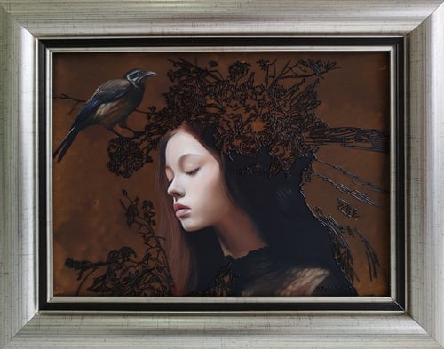 "Divine Thread 2," 2024 oil painting on 112 x 16 in. canvas, by Anton Mallari.