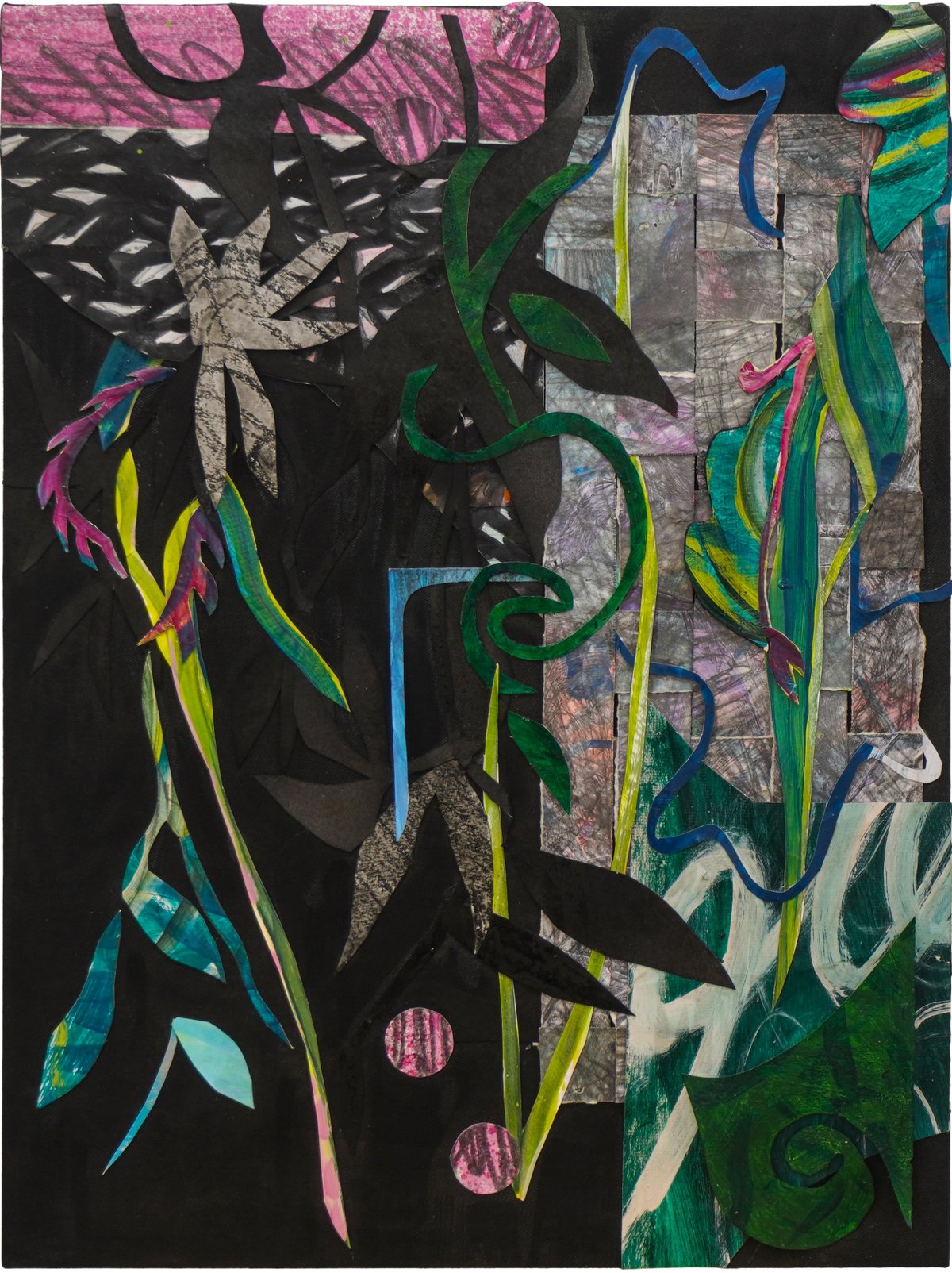 "muni muni kay mayari," 2024 acrylic painting Fedrigoni specialty paper and 24 x 18 in. gesso-primed canvas, by Brisa Amir.