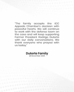 Duterte family accepts ICC ruling denying Rody interim release