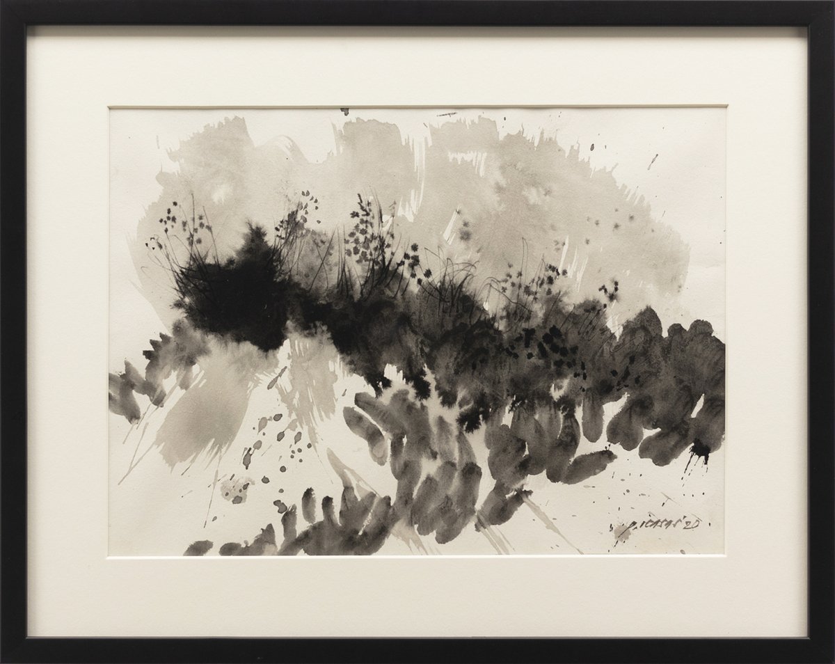 "Never Still, Never Silent," 2020 ink painting on 10.59 x 14.45 in paper, by Paolo Icasas.