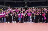 Akari proudly shows off the third-place trophy following its 15-25, 25-23, 21-25, 26-24, 20-18 win over PLDT in the PVL Reinforced Conference on Sunday at the Smart Araneta Coliseum.