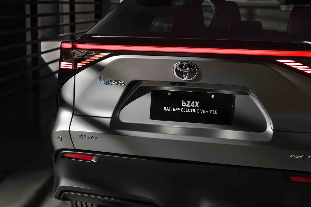REAR styling highlights the bZ4X badge and BEV identity ahead of its local debut.
