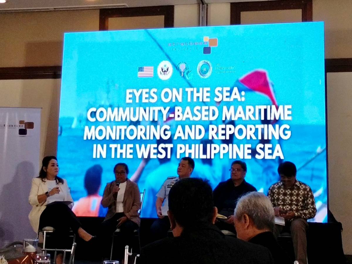 Miss Delma Morados (second to the left), Vice President of Subic Commercial Fisher's Association Inc., shares that fisherfolk cannot seek shelter or approach the Scarborough Shoal fishing territory due to Chinese vessels blocking and harassing locals.
