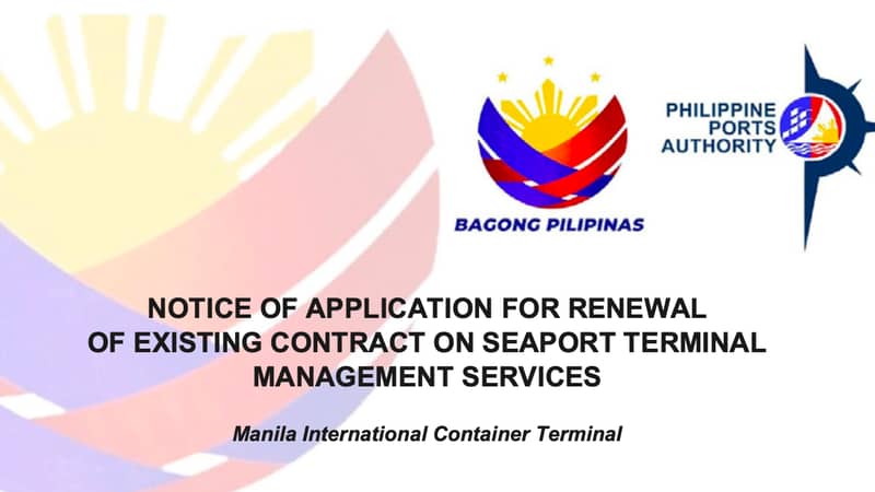 Notice of Application for Renewal of of existing contract on Seaport Terminal Management Services