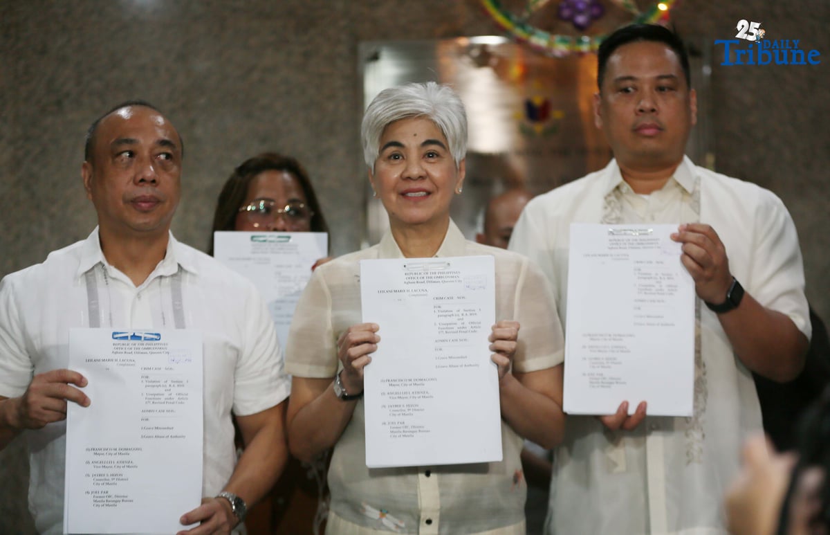Former Liga ng mga Barangay–Manila president Dra. Leilani Marie H. Lacuna files criminal and administrative complaints before the Office of the Ombudsman on Tuesday, 2 December 2025, seeking preventive suspension of several city officials including Manila Mayor Francisco Domagoso and other newly elected Liga officers.