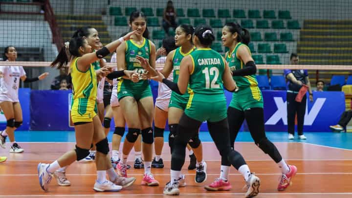 The Dasma Monarchs celebrate a point against Negros in the semifinals of the 2025 Maharlika Pilipinas Volleyball Association, December 2, 2025 at the Alonte Sports Arena in Binan, Laguna.