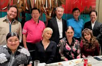 CHINABANK Corporation chairman Hans Sy (standing, third from left) comes to Early Mother’s Day lunch with Michelle Dee and Melanie Marquez (seated, second and third from left). Also with Mr. Sy are (standing, from left) Jerry Tiu, Johnip Cua, Joseph Chua, and Willy Ocier. Also in the photo: CBC marketing head and CBC senior consultant Nita Claravall.