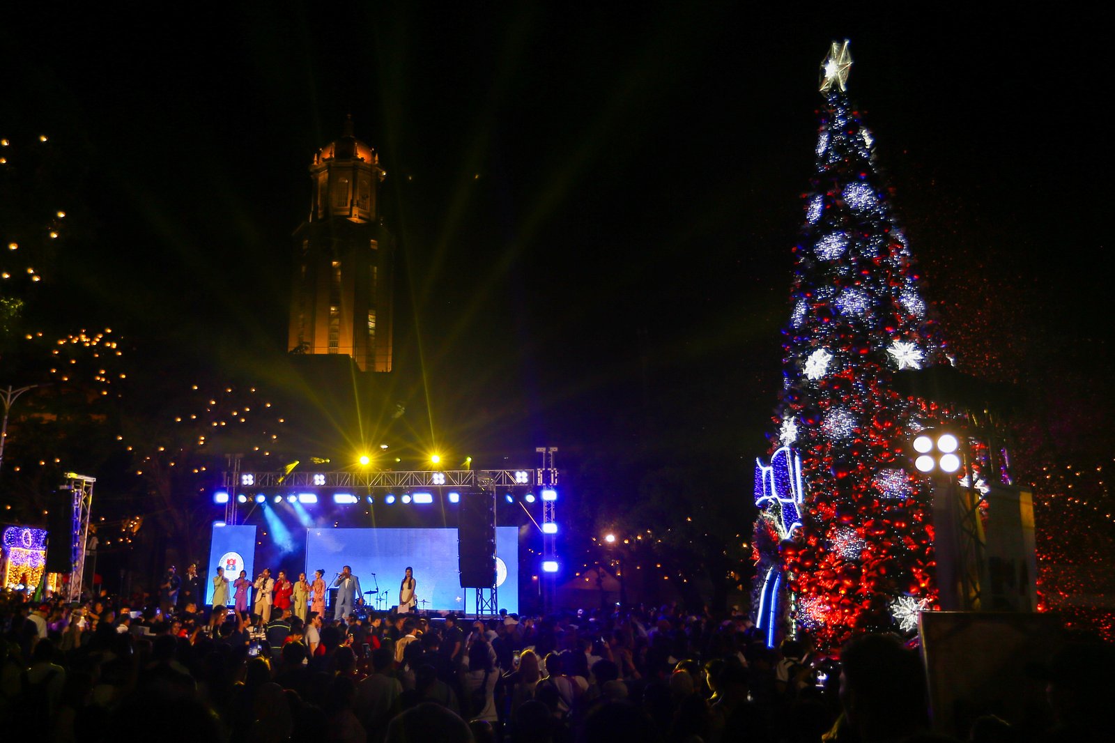 Manila City Mayor Francisco "Isko" Moreno, together with Vice-Mayor Angela Lei "Chi" Atienza, leads the unveiling of a commemorative stamp and lighting of a Christmas tree at the Kartilya ng Katipunan in Manila Friday evening to officially start the city-wide Christmas celebration.