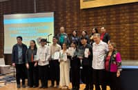 Finalists of the 2025 Magsaysay Future Engineers/Technologists Award pose with DOST and NAST officials on Thursday at Acacia Hotel, Muntinlupa City.